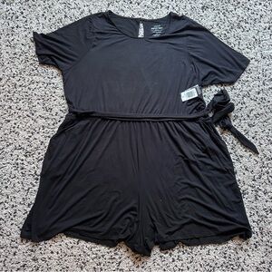 NWT Black Short Sleeve Knit Romper with Pockets